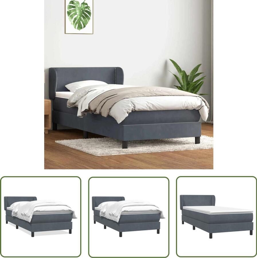 VidaXL Boxspring met matras fluweel donkergrijs 80x210 cm Boxspring Matras Fluweel Donkere Grijs Slaapkamer