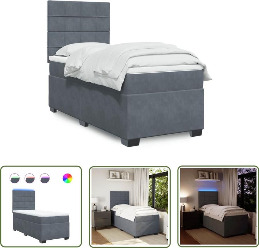 VidaXL Boxspring met matras fluweel donkergrijs 90x200 cm Boxspring Matras Fluweel Dark Grey Pocketvering