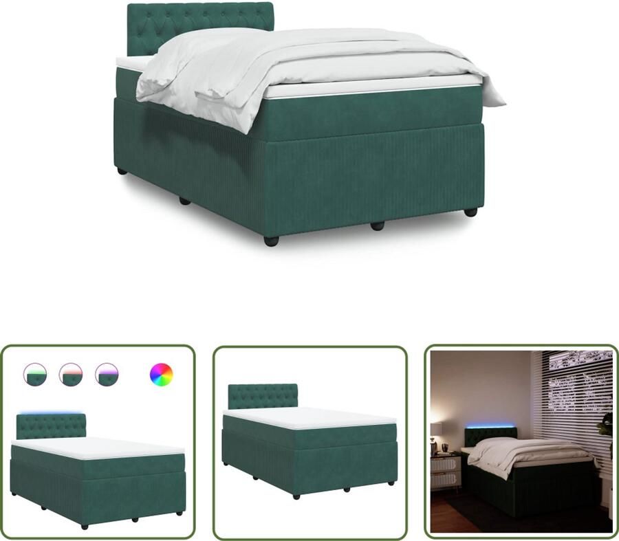 VidaXL Boxspring met matras fluweel donkergroen 120x200 cm Boxspring Matras Fluweel Donkergroen Led Verlichting