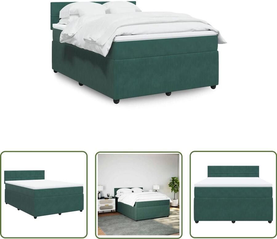 VidaXL Boxspring met matras fluweel donkergroen 140x190 cm Boxspring Matras Fluweel Donkergroen Slaapkamer