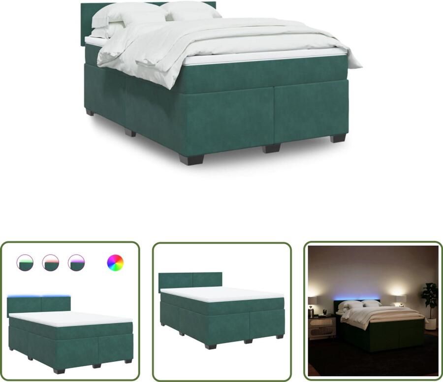 VidaXL Boxspring met matras fluweel donkergroen 140x200 cm Boxspring Matras Fluweel Donkergroen Slaapkamer