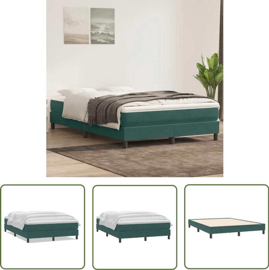 VidaXL Boxspring met matras fluweel donkergroen 140x210 cm Boxspring Matras Fluweel Donkergroen Slaapkamer - Foto 2