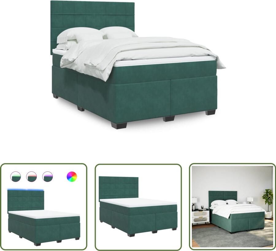 VidaXL Boxspring met matras fluweel donkergroen 160x200 cm Boxspring Matras Fluweel Dark Green Led Verlichting