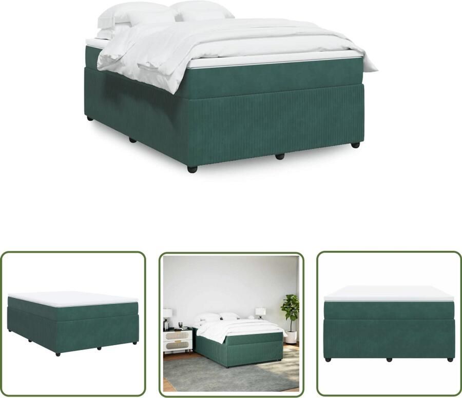 VidaXL Boxspring met matras fluweel donkergroen 160x200 cm Boxspring Matras Fluweel Donkergroen Bed Frame