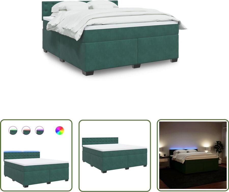 VidaXL Boxspring met matras fluweel donkergroen 180x200 cm Boxspring Matras Fluweel Dark Green Led Verlichting