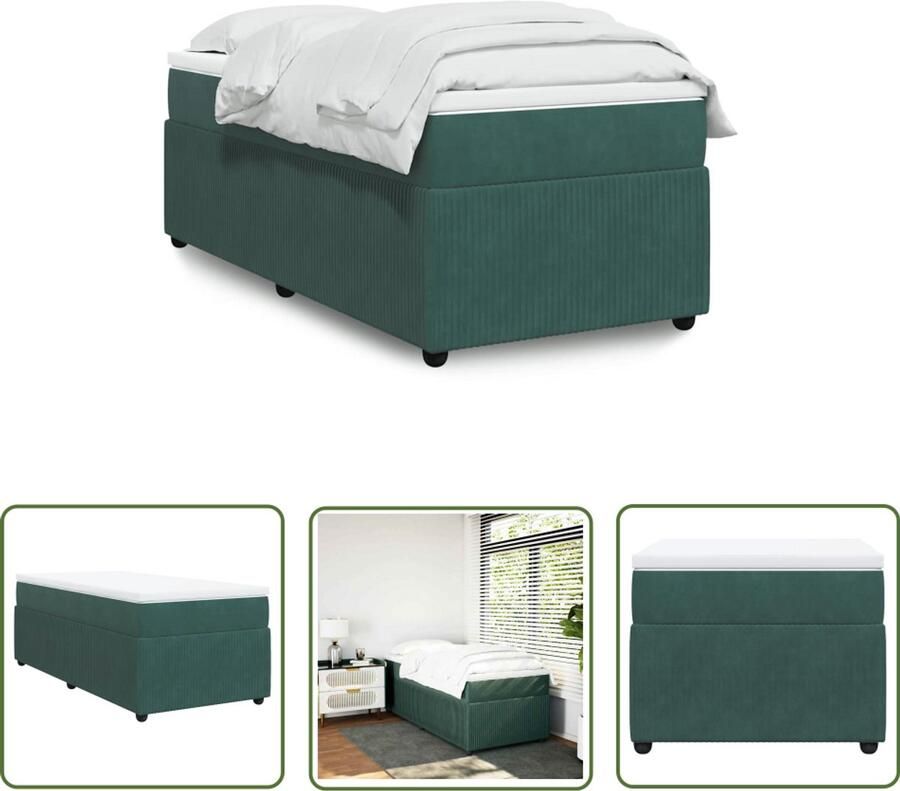 VidaXL Boxspring met matras fluweel donkergroen 80x200 cm Boxspring Matras Fluweel Donkergroen Pocketvering - Foto 2