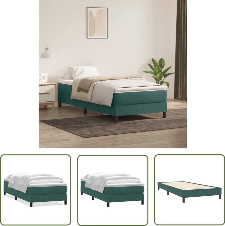 VidaXL Boxspring met matras fluweel donkergroen 80x220 cm Boxspring Matras Fluweel Donkergroen Bed Frame