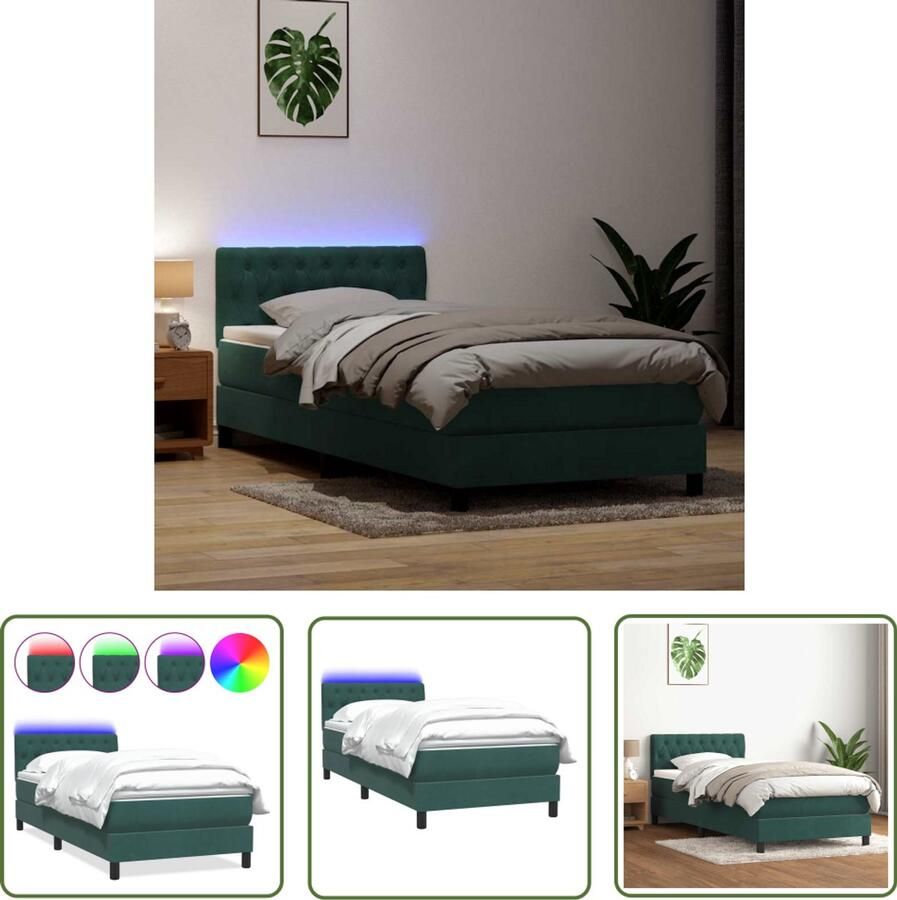 VidaXL Boxspring met matras fluweel donkergroen 80x220 cm Boxspring Matras Fluweel Donkergroen Bedroom Furniture