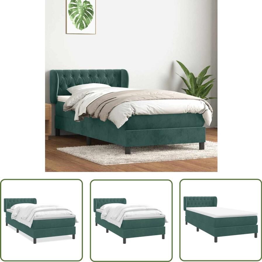 VidaXL Boxspring met matras fluweel donkergroen 80x220 cm Boxspring Matras Fluweel Donkergroen Pocketvering
