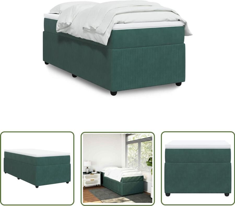 VidaXL Boxspring met matras fluweel donkergroen 90x200 cm Boxspring Matras Fluweel Donkergroen Pocketvering