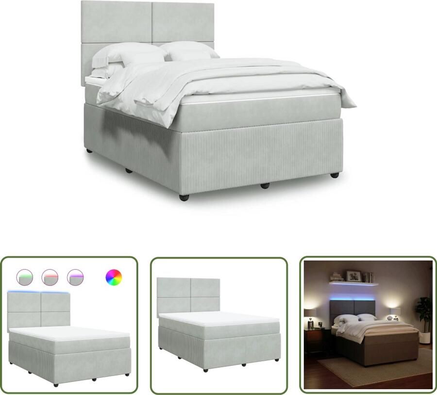 VidaXL Boxspring met matras fluweel lichtgrijs 140x200 cm Boxspring Matras Fluweel Licht Grijs Bedroom Furniture