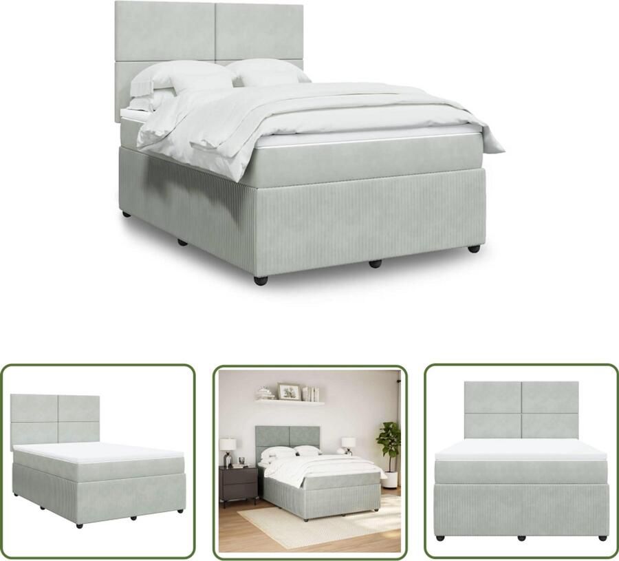 VidaXL Boxspring met matras fluweel lichtgrijs 160x200 cm Boxspring Matras Fluweel Bed Frame Hoofdbord