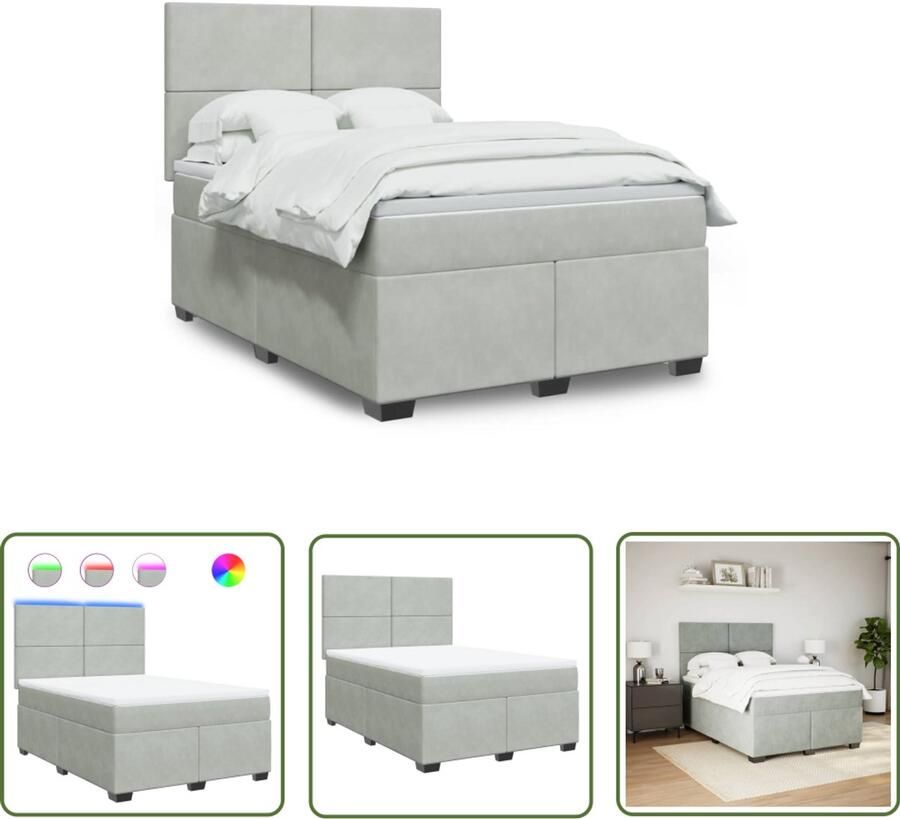 VidaXL Boxspring met matras fluweel lichtgrijs 160x200 cm Boxspring Matras Fluweel Led Verlichting Elektrisch Hoofdbord