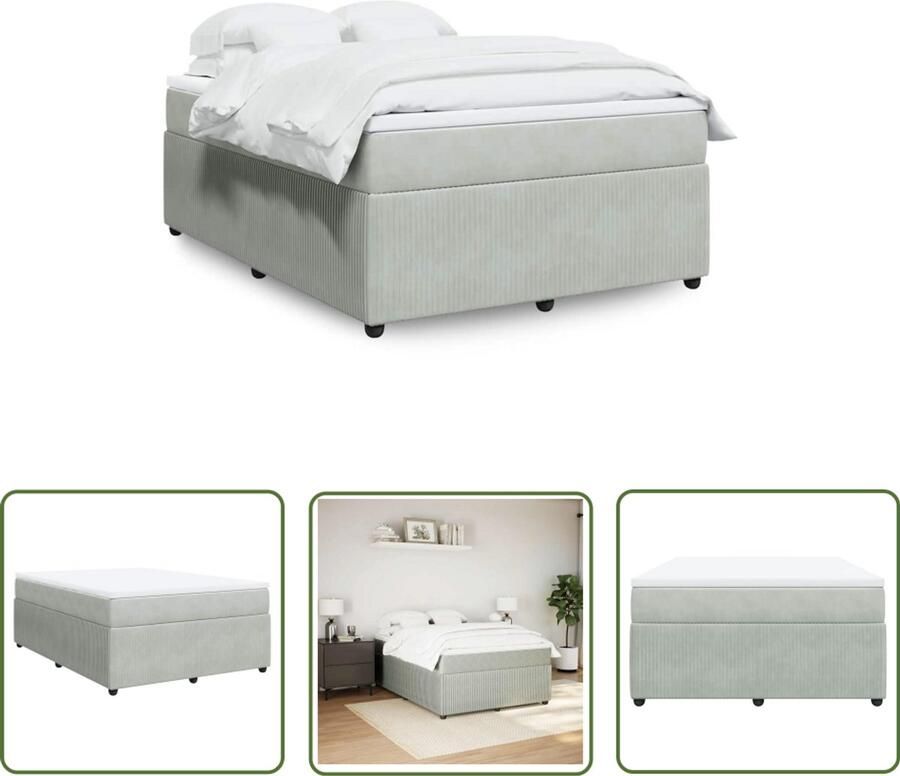 VidaXL Boxspring met matras fluweel lichtgrijs 160x200 cm Boxspring Matras Fluweel Licht Grijs Slaapkamer