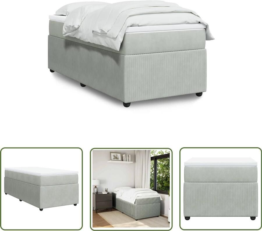 VidaXL Boxspring met matras fluweel lichtgrijs 90x190 cm Boxspring Matras Fluweel Slaapcomfort Nacht