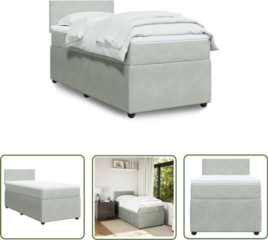 VidaXL Boxspring met matras fluweel lichtgrijs 90x200 cm Boxspring Matras Fluweel Licht Grijs Bed