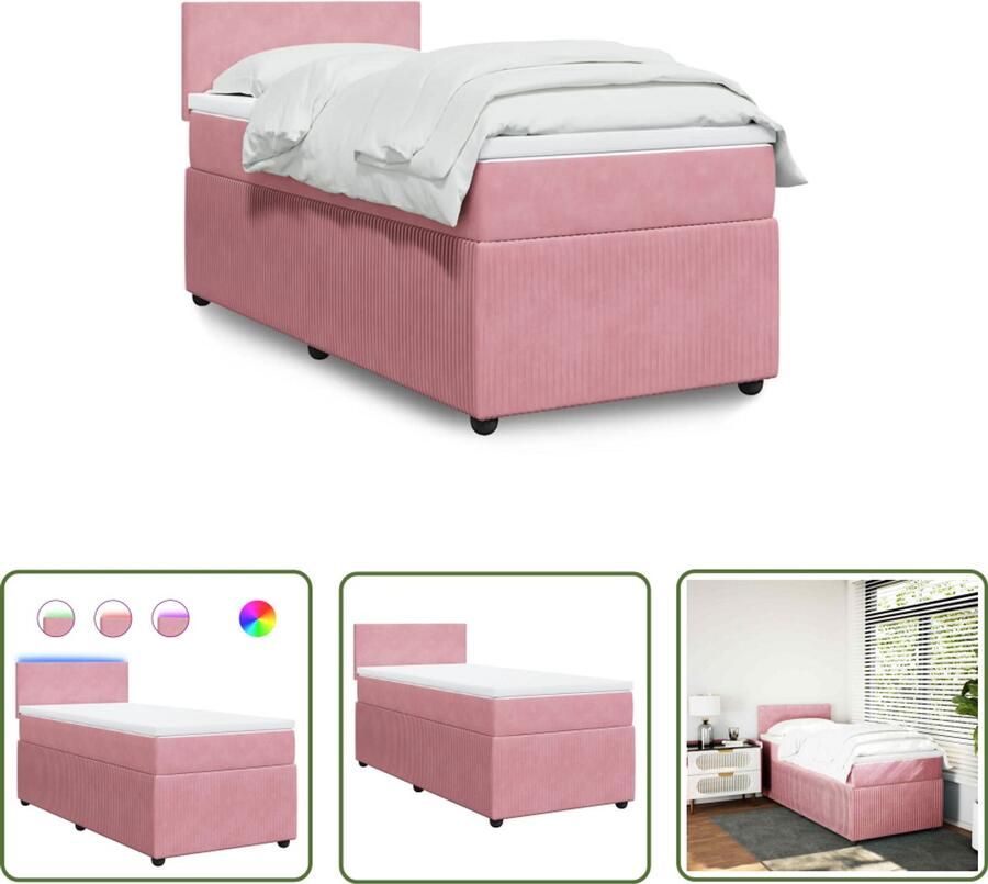 VidaXL Boxspring met matras fluweel roze 100x200 cm Boxspring Matras Fluweel Roze Slaapkamer