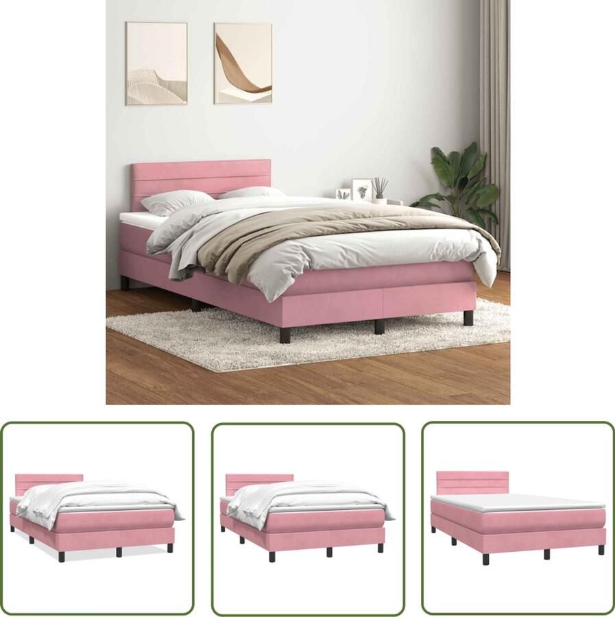 VidaXL Boxspring met matras fluweel roze 120x220 cm Boxspring Matras Fluweel Roze Bed