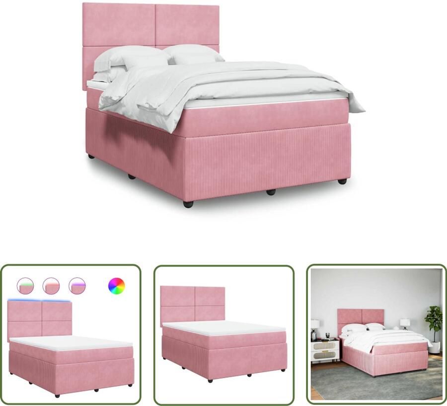 VidaXL Boxspring met matras fluweel roze 140x190 cm Boxspring Matras Fluweel Roze Bed