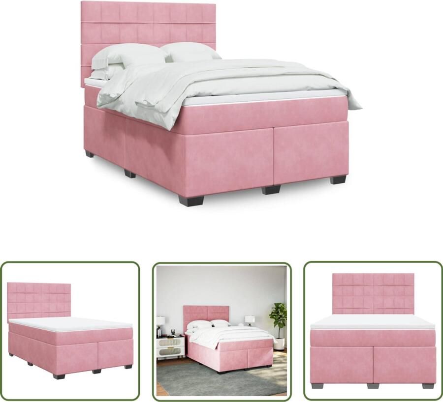 VidaXL Boxspring met matras fluweel roze 160x200 cm Boxspring Matras Fluweel Roze Bed Frame