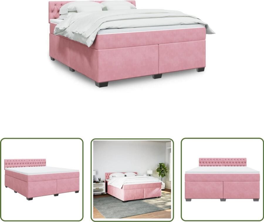 VidaXL Boxspring met matras fluweel roze 180x200 cm Boxspring Matras Fluweel Roze Kingsize
