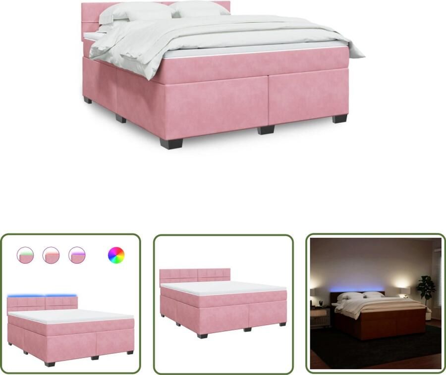 VidaXL Boxspring met matras fluweel roze 180x200 cm Boxspring Matras Fluweel Roze Led Verlichting