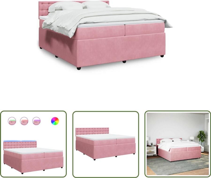 VidaXL Boxspring met matras fluweel roze 200x200 cm Boxspring Matras Fluweel Roze Slaapkamer