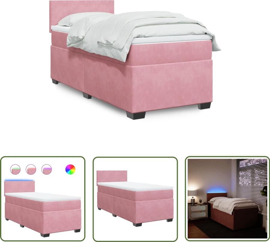 VidaXL Boxspring met matras fluweel roze 90x200 cm Boxspring Matras Fluweel Roze Bed - Foto 2