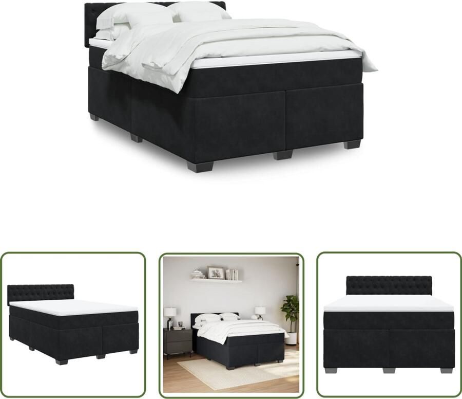 VidaXL Boxspring met matras fluweel zwart 140x200 cm Boxspring Matras Fluweel Zwarte Boxspring Tweepersoons Bed