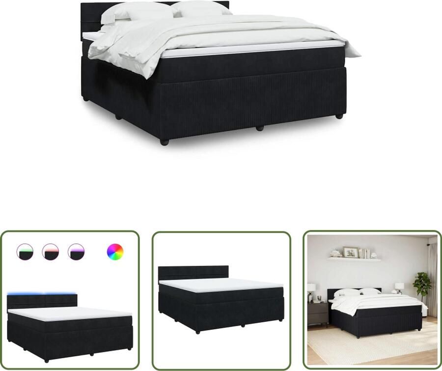 VidaXL Boxspring met matras fluweel zwart 180x200 cm Boxspring Matras Fluweel Zwarte Boxspring Led Verlichting