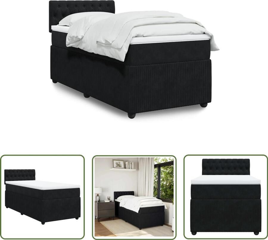 VidaXL Boxspring met matras fluweel zwart 80x200 cm Boxspring Matras Fluweel Zwarte Boxspring Tweepersoons Bed