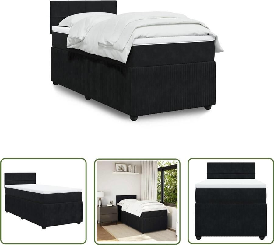 VidaXL Boxspring met matras fluweel zwart 90x190 cm Boxspring Matras Fluweel Bed Frame Slaapkamer
