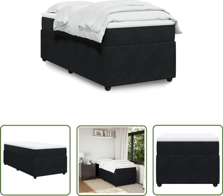 VidaXL Boxspring met matras fluweel zwart 90x200 cm Boxspring Matras Fluweel Pocketvering Bed Frame