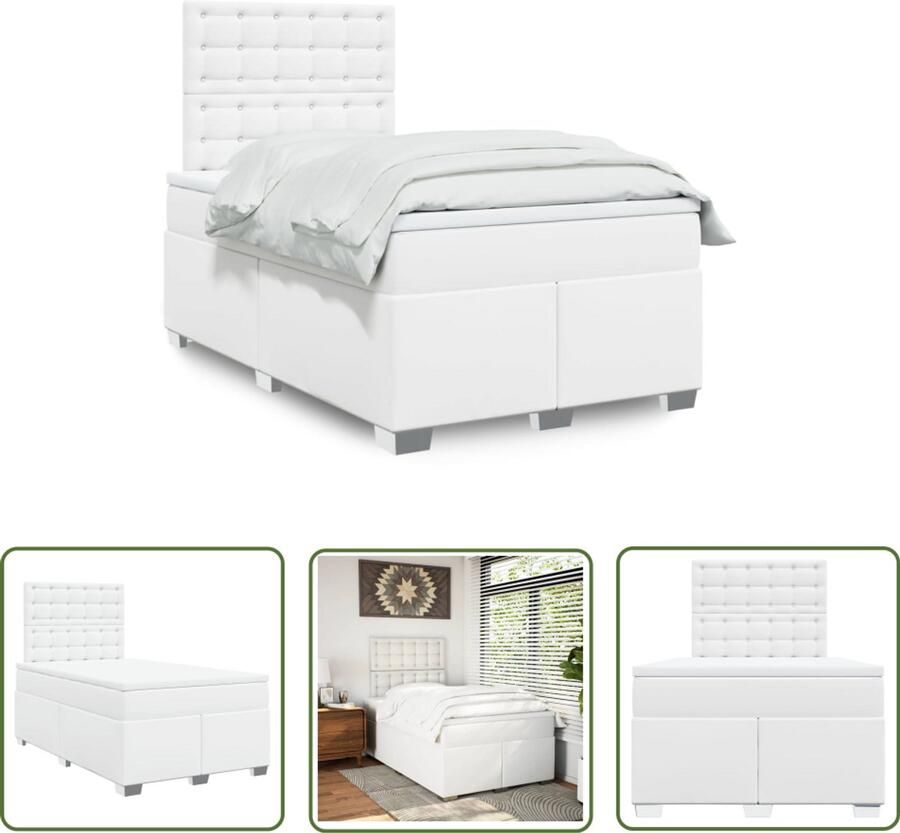 VidaXL Boxspring met matras kunstleer wit 120x190 cm Boxspring Matras Kunstleer Bed Frame Slaapcomfort