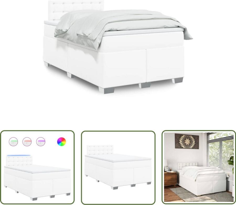 VidaXL Boxspring met matras kunstleer wit 120x200 cm Boxspring Matras Led Verlichting Boxspringset Slaapkamerdecoratie