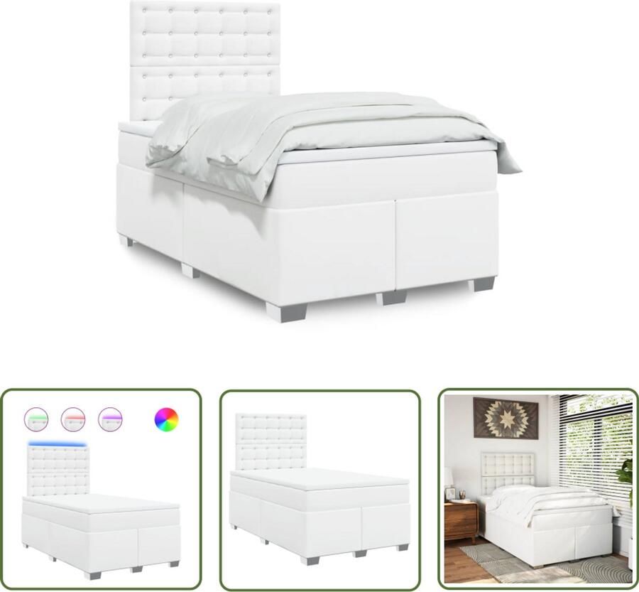 VidaXL Boxspring met matras kunstleer wit 120x200 cm Boxspring Matras Led Verlichting Kunstleer Slaapcomfort