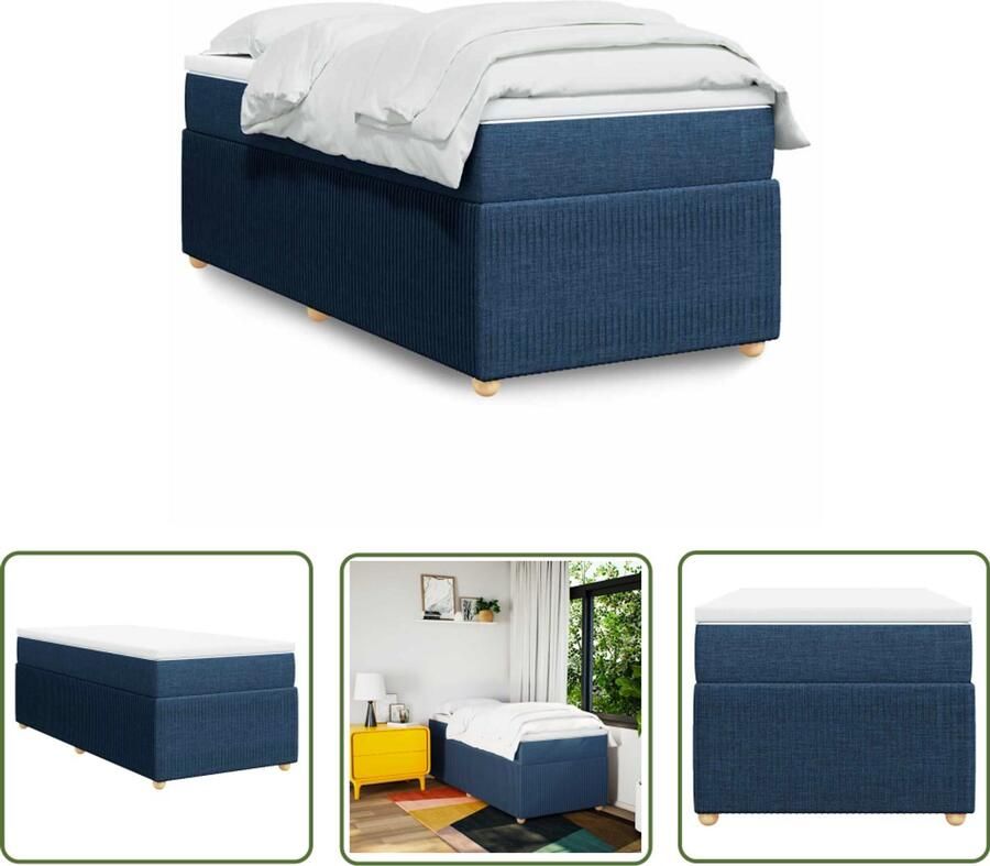 VidaXL Boxspring met matras stof blauw 100x200 cm Boxspring Matras Slaapcomfort Bed Frame Pocketvering