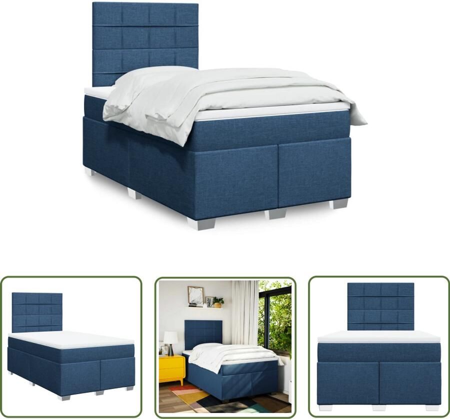 VidaXL Boxspring met matras stof blauw 120x190 cm Boxspring Matras Bed Frame Hoofdbord Pocketvering