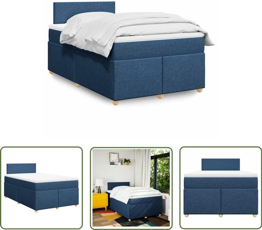 VidaXL Boxspring met matras stof blauw 120x190 cm Boxspring Matras Bed Frame Slaapcomfort Boxspringbed