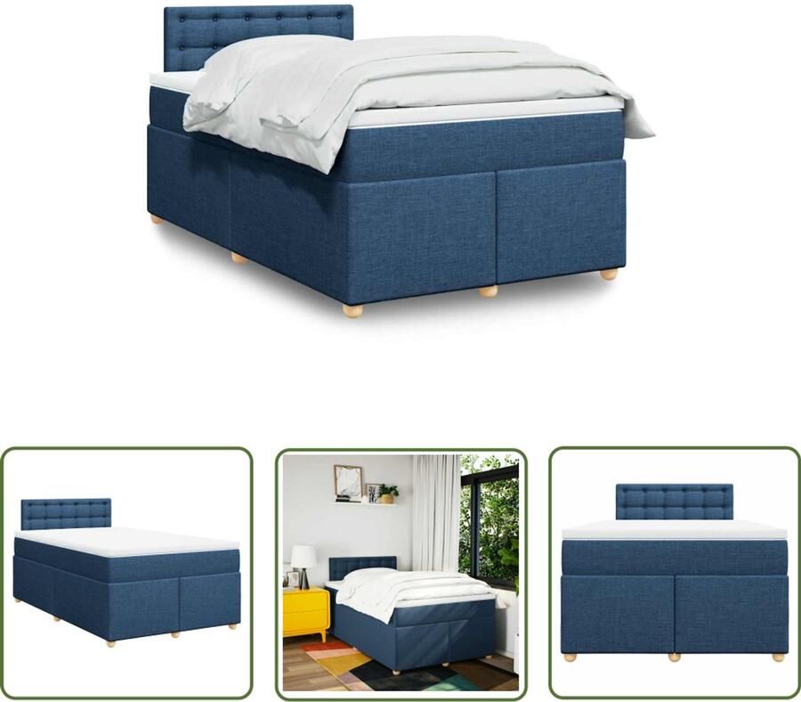 VidaXL Boxspring met matras stof blauw 120x190 cm Boxspring Matras Bed Frame Slaapkamer Slaapcomfort