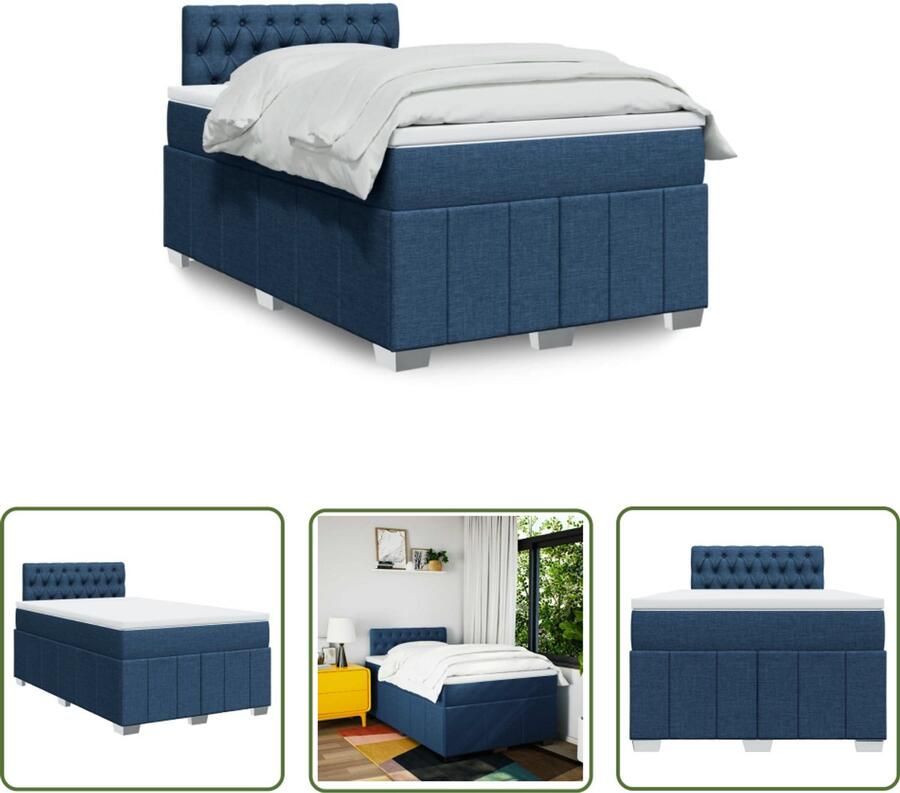 VidaXL Boxspring met matras stof blauw 120x190 cm Boxspring Matras Bed Slaapkamer Comfortabel
