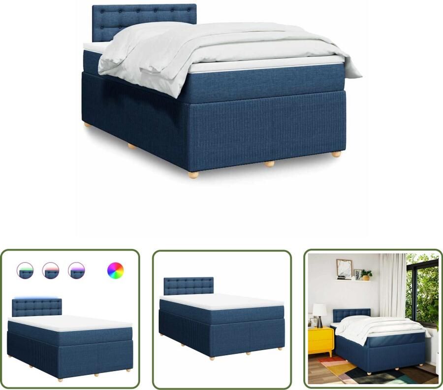 VidaXL Boxspring met matras stof blauw 120x190 cm Boxspring Matras Led Verlichting Bedroom Furniture Slaapkamer