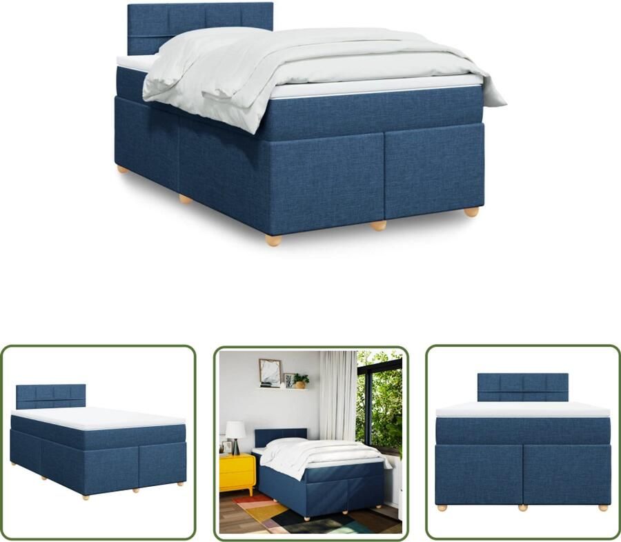VidaXL Boxspring met matras stof blauw 120x200 cm Boxspring Matras Bed Frame Slaapkamer Slaapcomfort