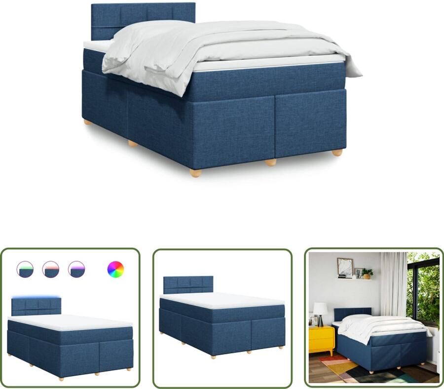VidaXL Boxspring met matras stof blauw 120x200 cm Boxspring Matras Led Strip Slaapkamer Comfortabel