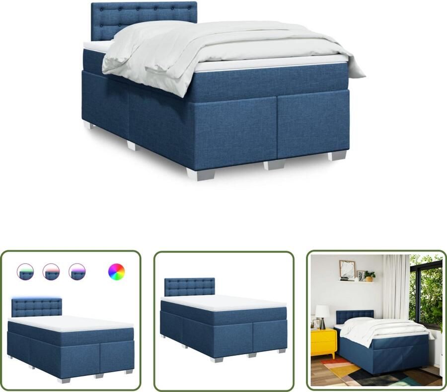 VidaXL Boxspring met matras stof blauw 120x200 cm Boxspring Matras Led Verlichting Slaapcomfort Bedroom Decoratie