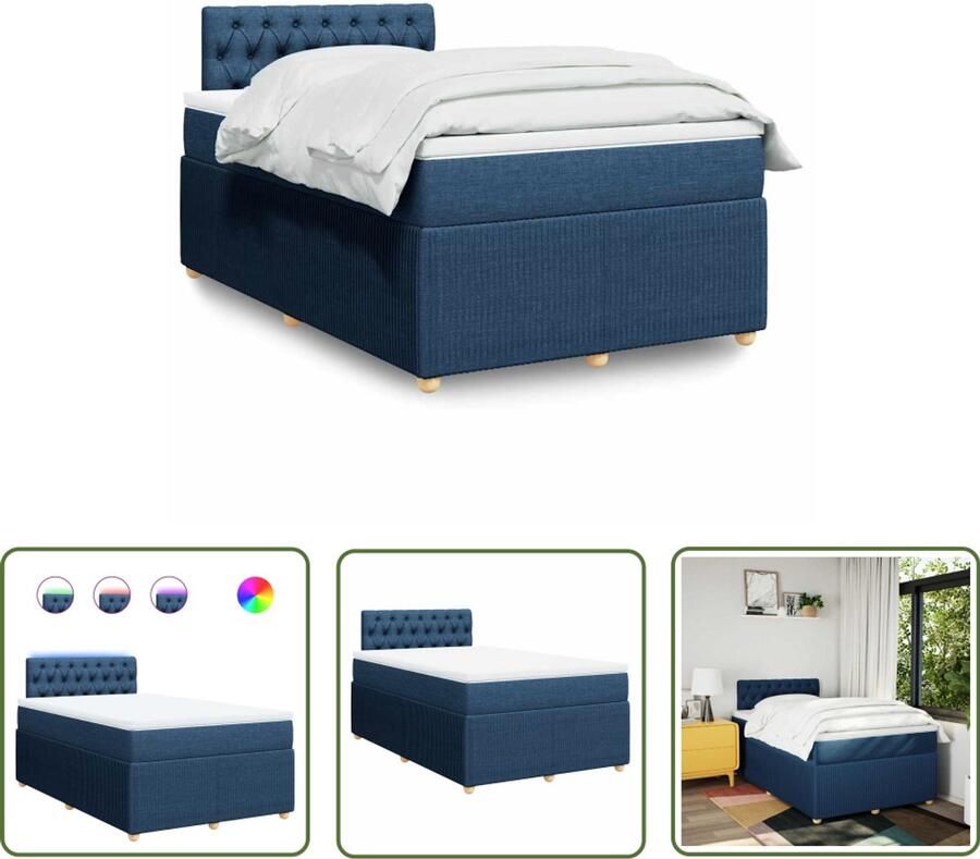 VidaXL Boxspring met matras stof blauw 120x200 cm Boxspring Matras Led Verlichting Slaapcomfort Bedroom Furniture
