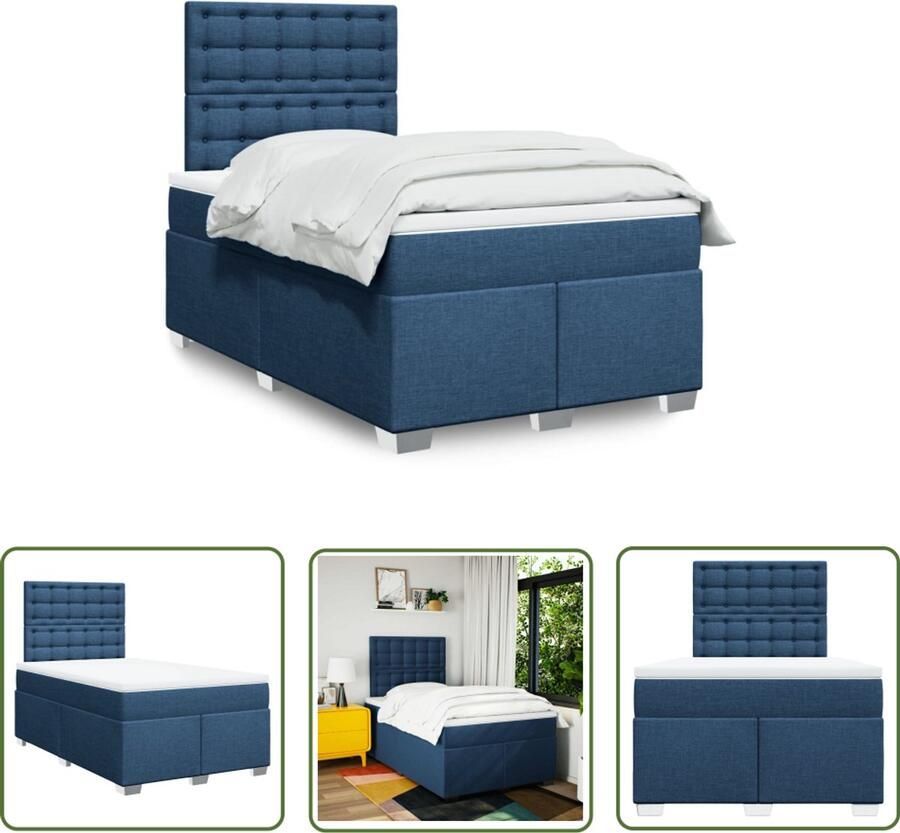 VidaXL Boxspring met matras stof blauw 120x200 cm Boxspring Matras Slaapcomfort Bed Frame Bedroom Furniture