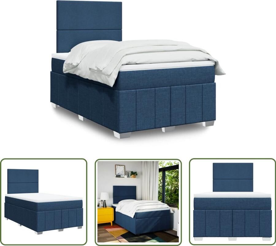 VidaXL Boxspring met matras stof blauw 120x200 cm Boxspring Matras Slaapcomfort Pocketvering Hoofdbord