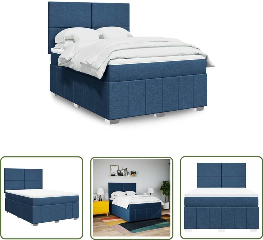VidaXL Boxspring met matras stof blauw 140x190 cm Boxspring Matras Bed Frame Slaapkamer Boxspringbed - Foto 2