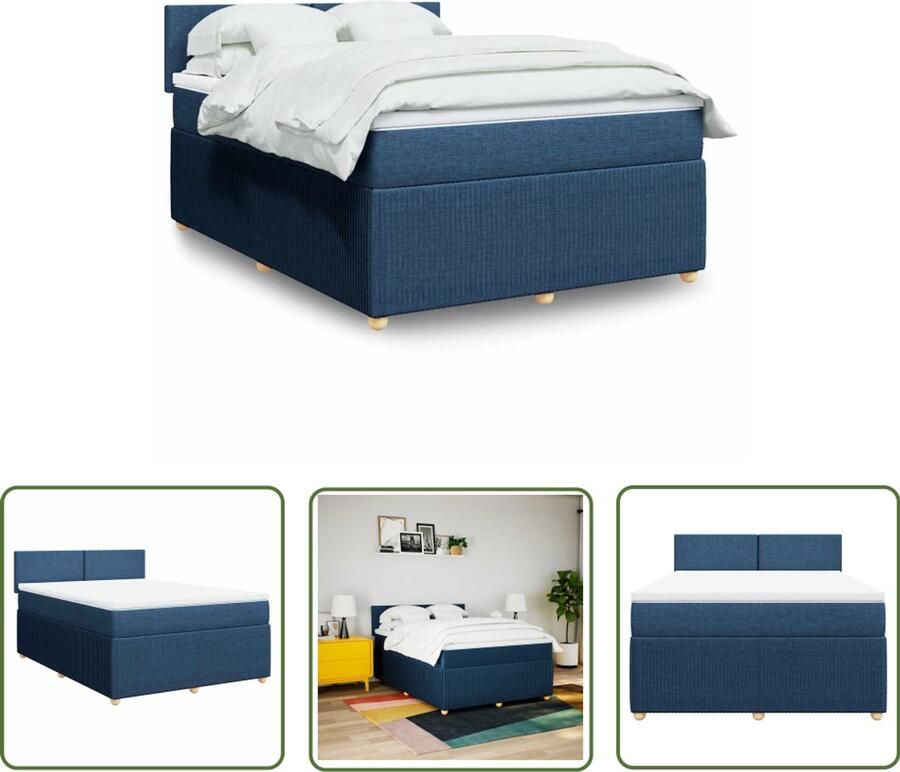 VidaXL Boxspring met matras stof blauw 140x200 cm Boxspring Matras Bed Frame Slaapcomfort Boxspringset